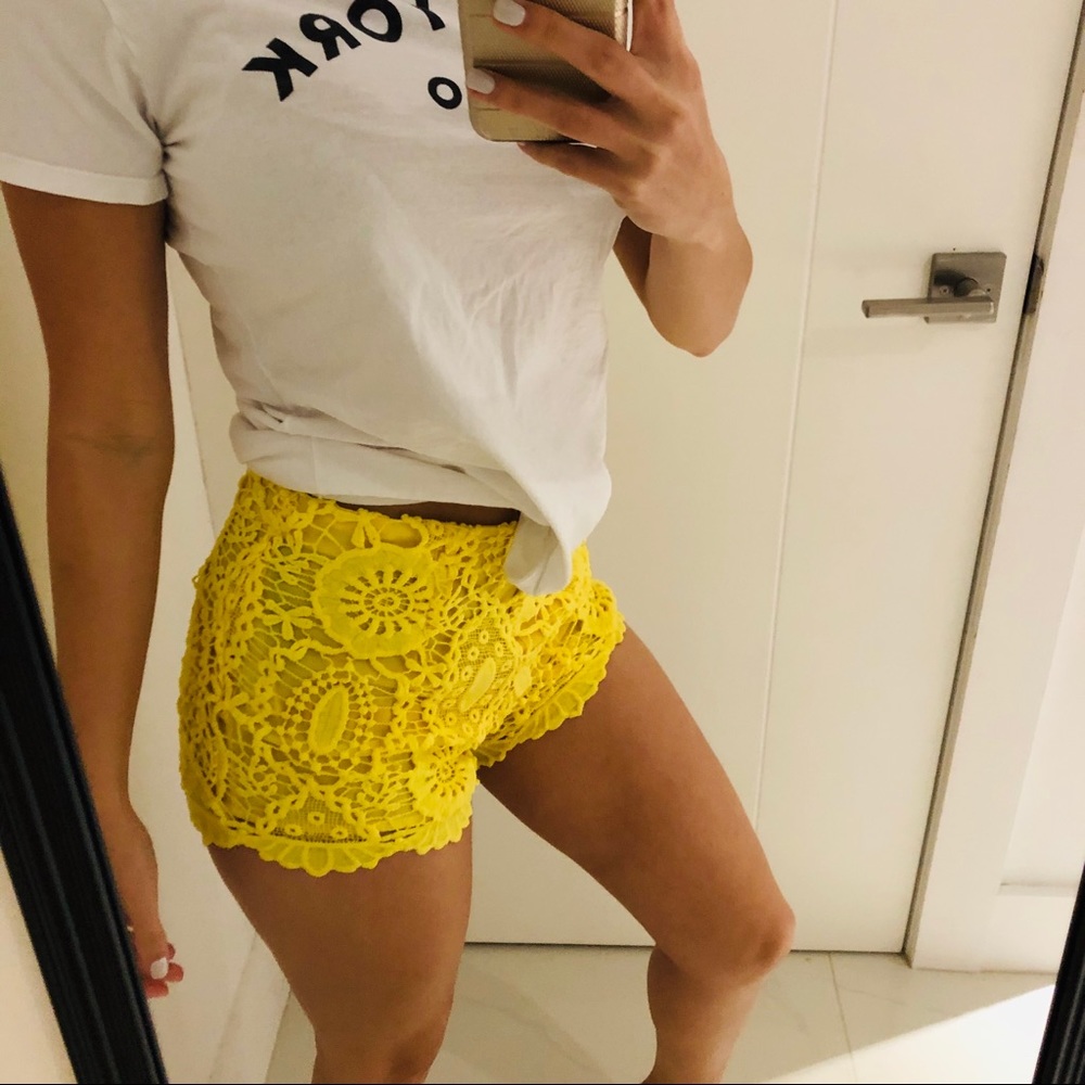 Yellow Crochet Lace Shorts